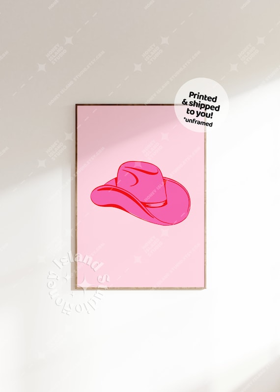 Pink Cowgirl Hat Minimalist Western Poster Preppy Wall Decor