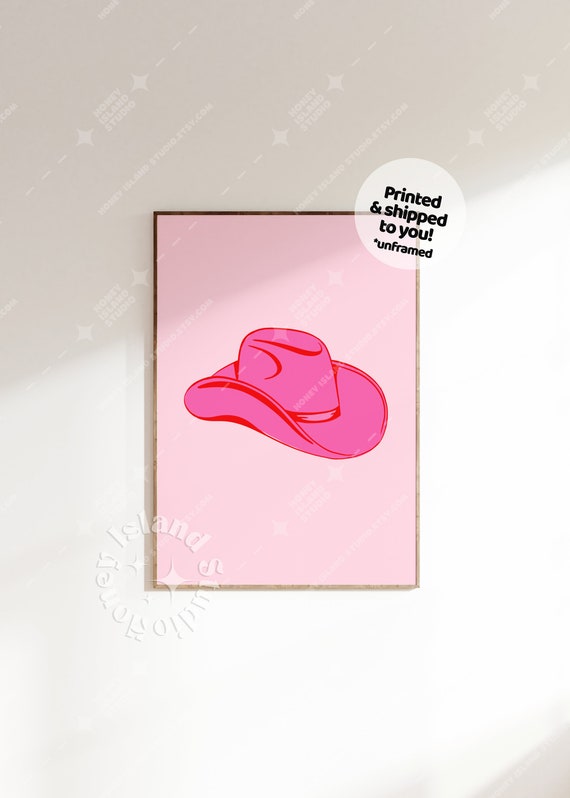 Pink Cowgirl Hatprint Western Decor Cowboy Hat Preppy Dorm Trendy Wall Art