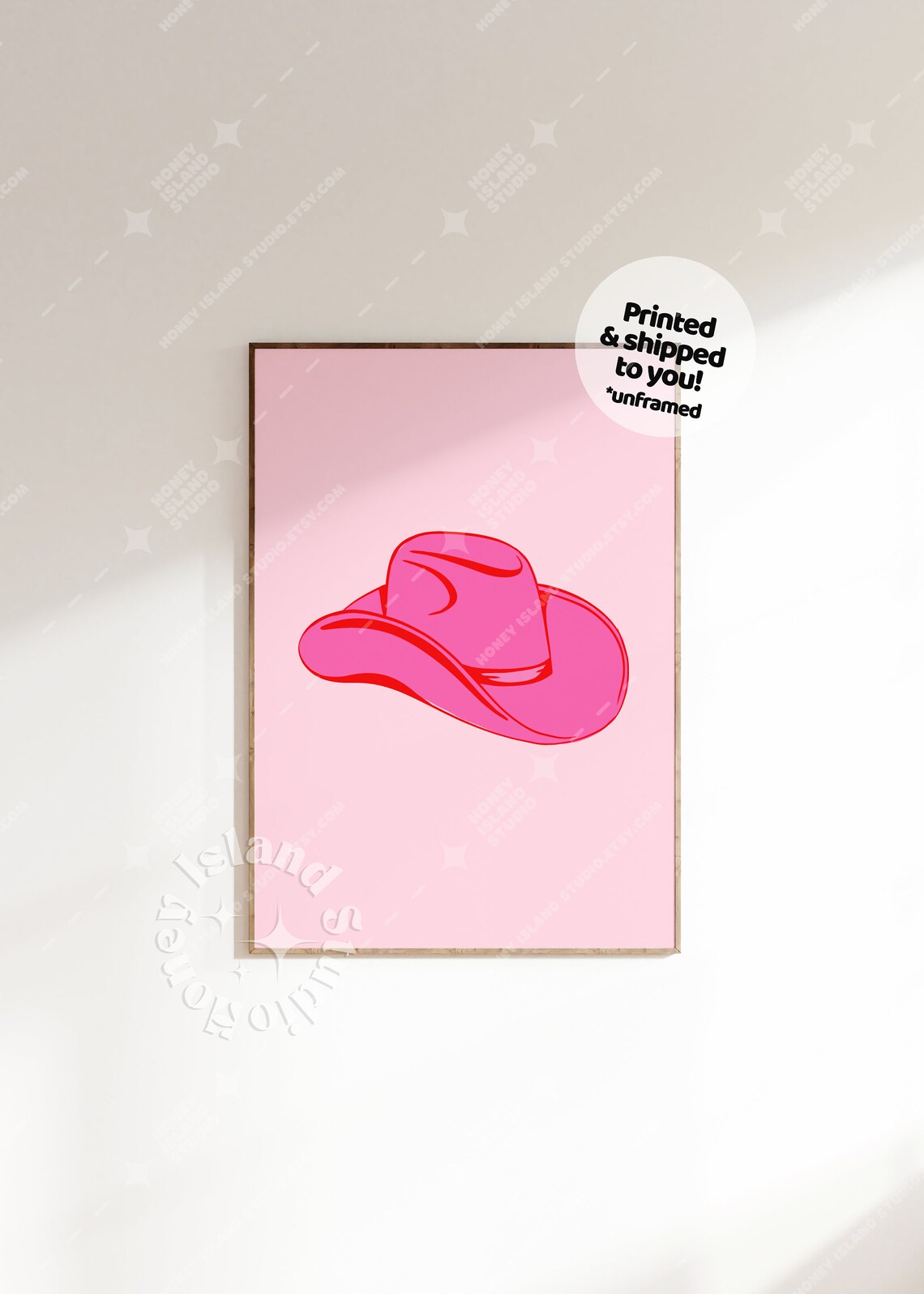 Pink Cowgirl Hat Minimalist Western Poster Preppy Wall Decor