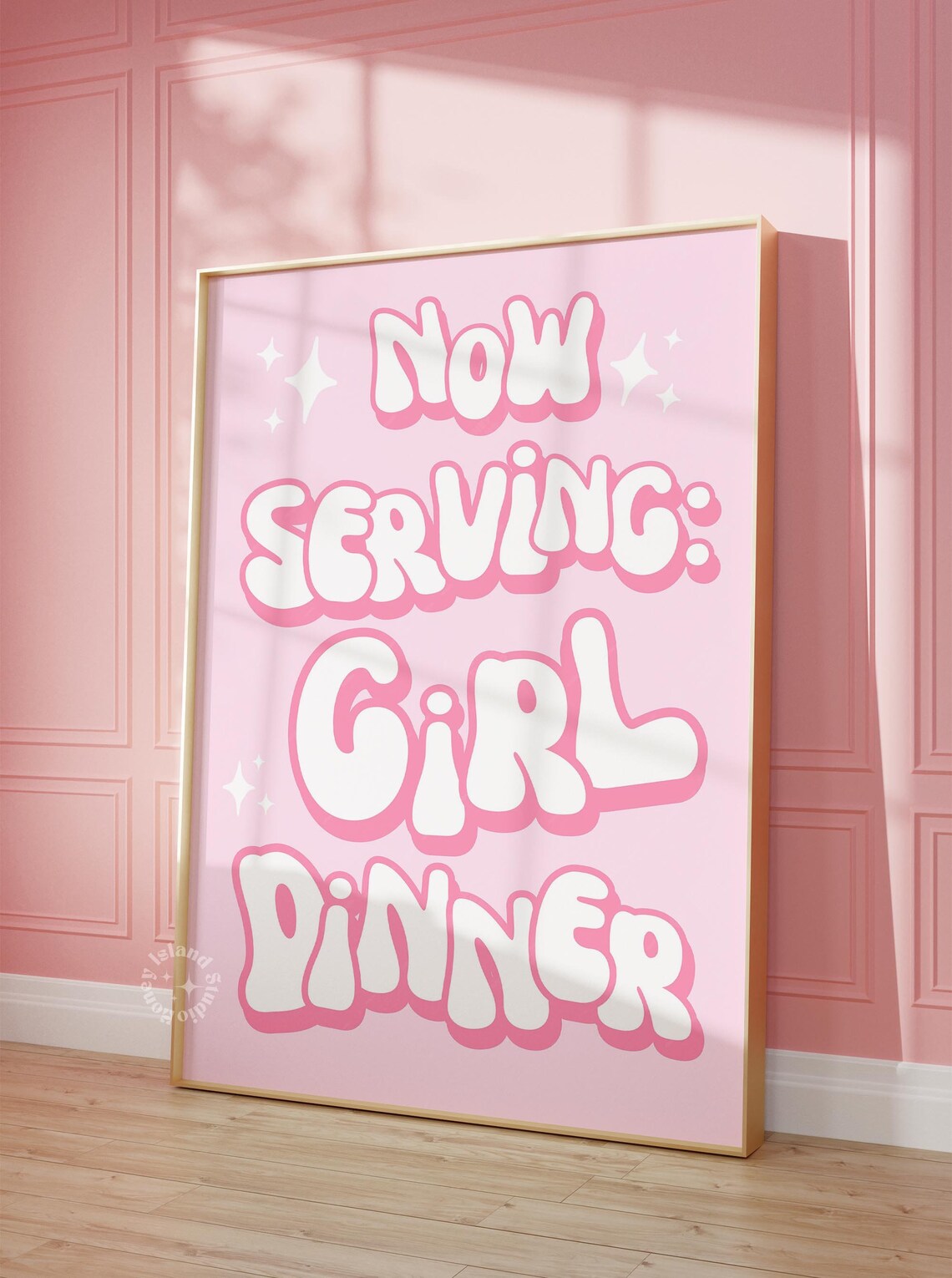 Girl Dinner Pink Kitchen Prints, Preppy Bar Art
