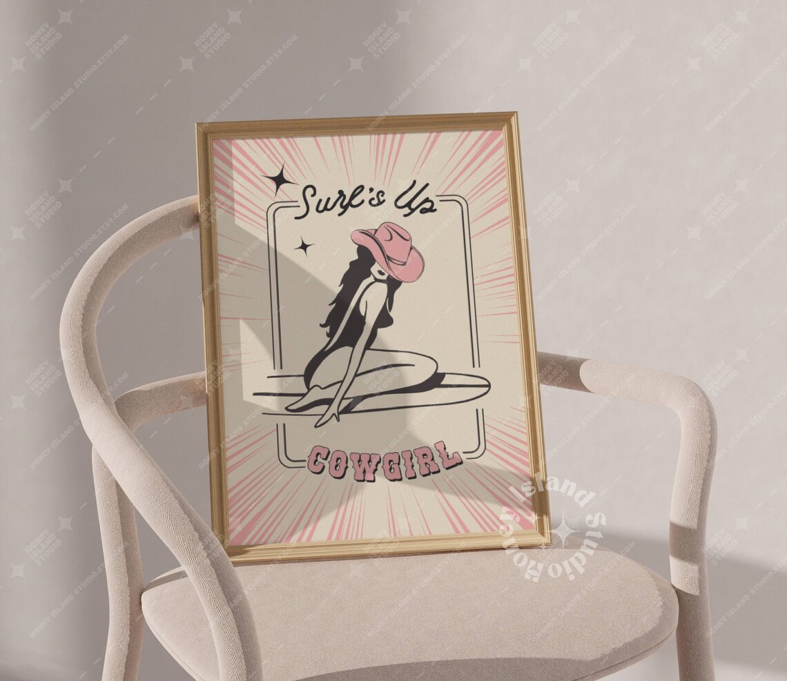 Coastal Cowgirl Retro Western Dorm Art Print