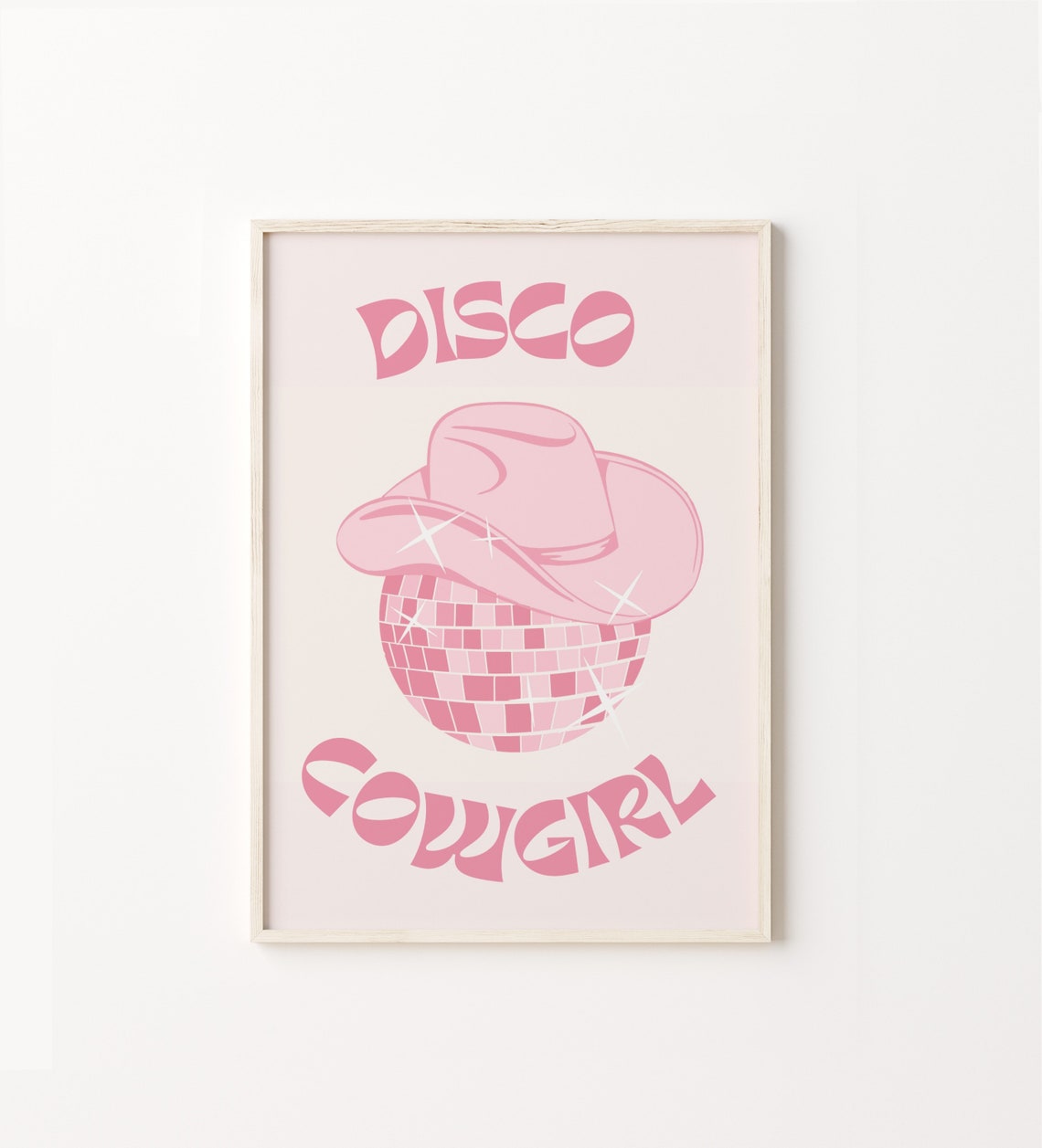Disco Cowgirl Pink Hat Mirror Ball Trendy Western Decor Poster