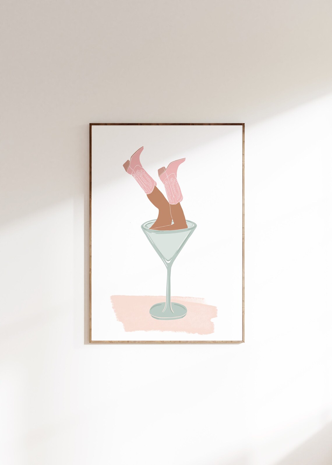 Dirty Cocktail Cowgirl, Pink Western Boots Art Print