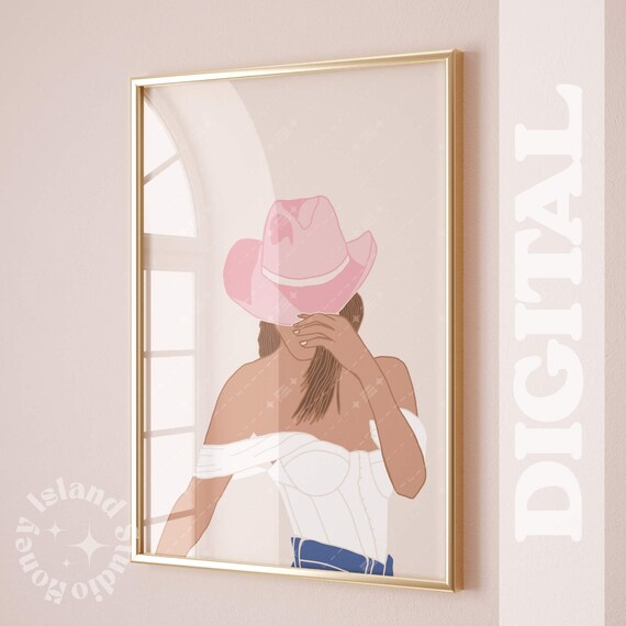 Pink Cowgirl Hat Western Fashion Illustration Feminine Art Poster