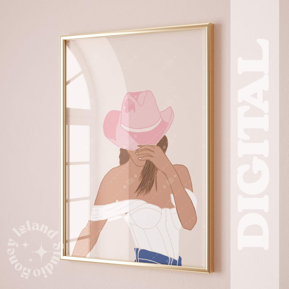 Pink Cowgirl Hat Western Fashion Illustration Feminine Art Poster
