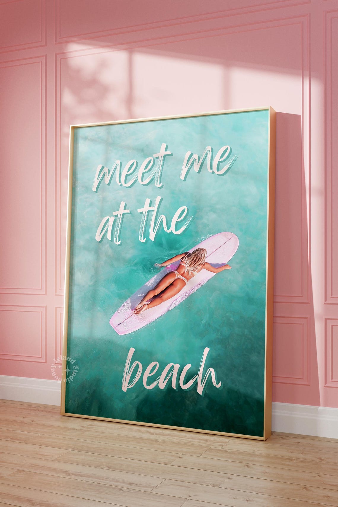 Meet Me At The Beach Surfboard Aerial Ocean Typography Poster