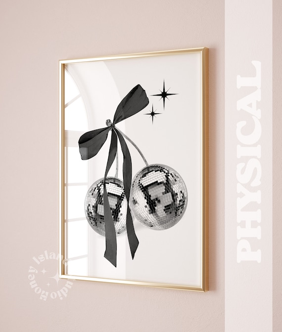 Cherry Disco With Bow Retro Art Print