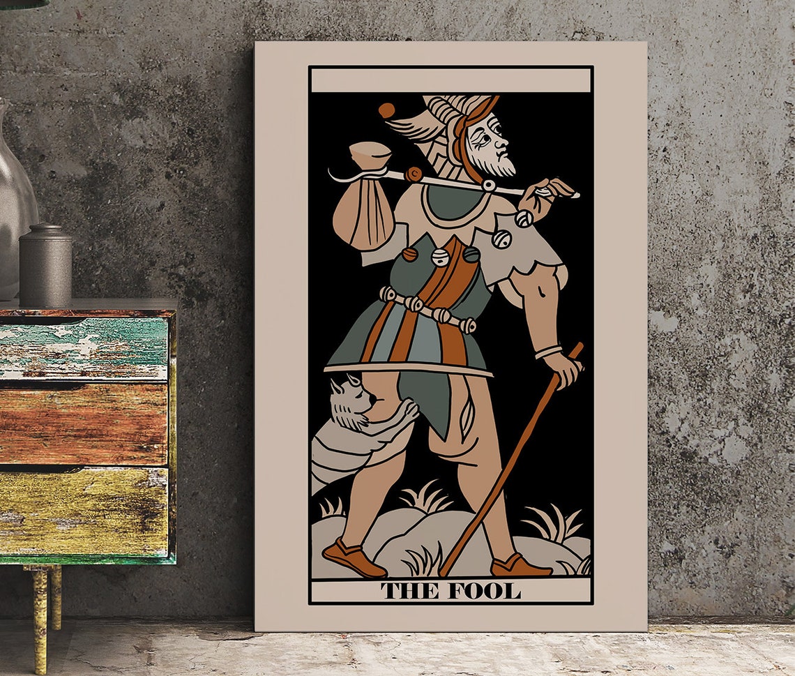 The Fool Tarot Card Vintage Marseille Style Wanderer Art Poster