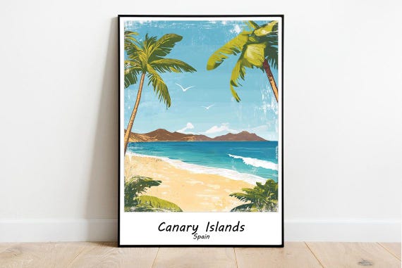 Canary Islands Travel Art Print Spain Art Tourist Poster Travel To Spain Print Canary Vintage Print Canary Spain Print Tourism