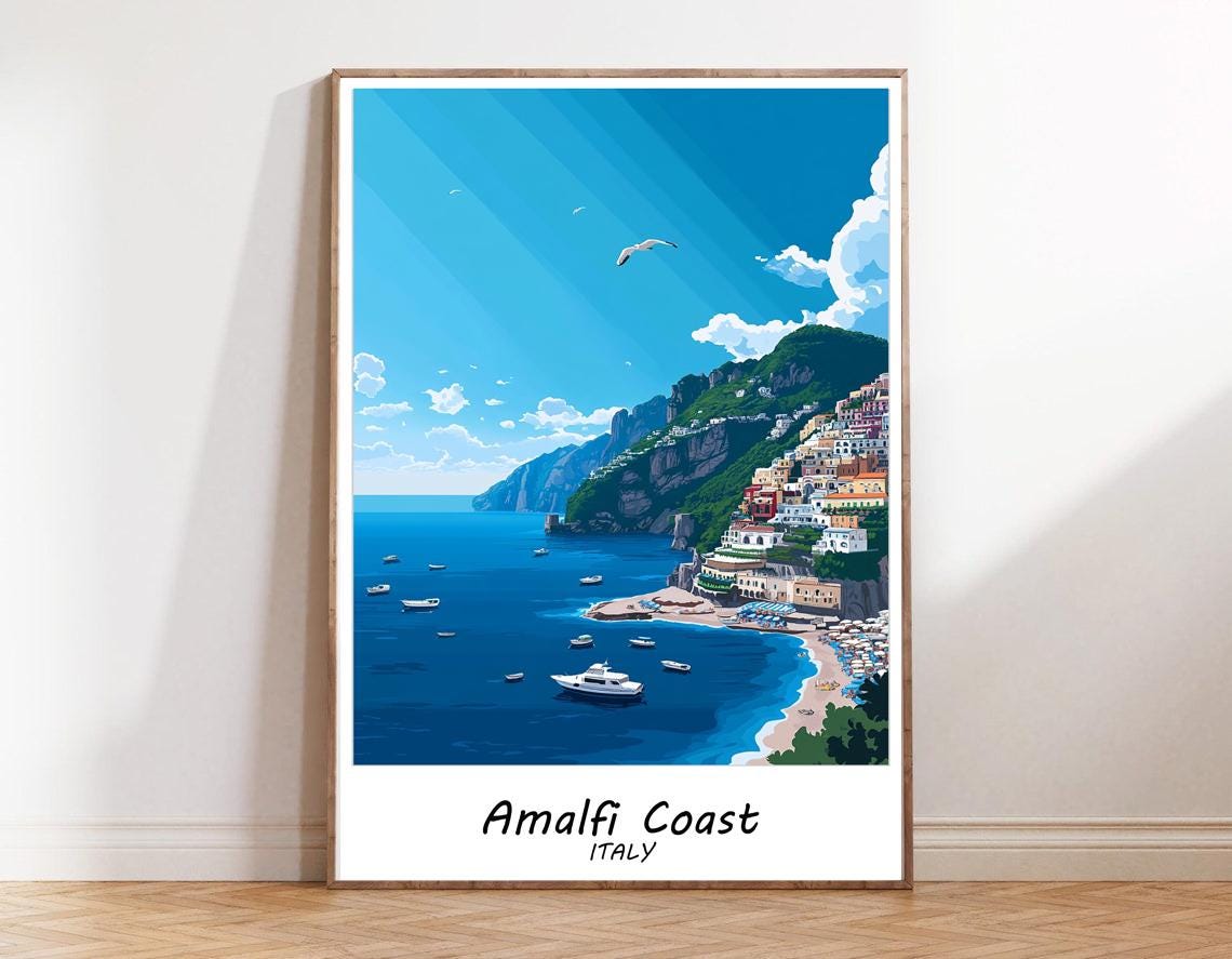 Amalfi Coast Italy Cliffside Village Mediterranean Travel Poster - Image 3
