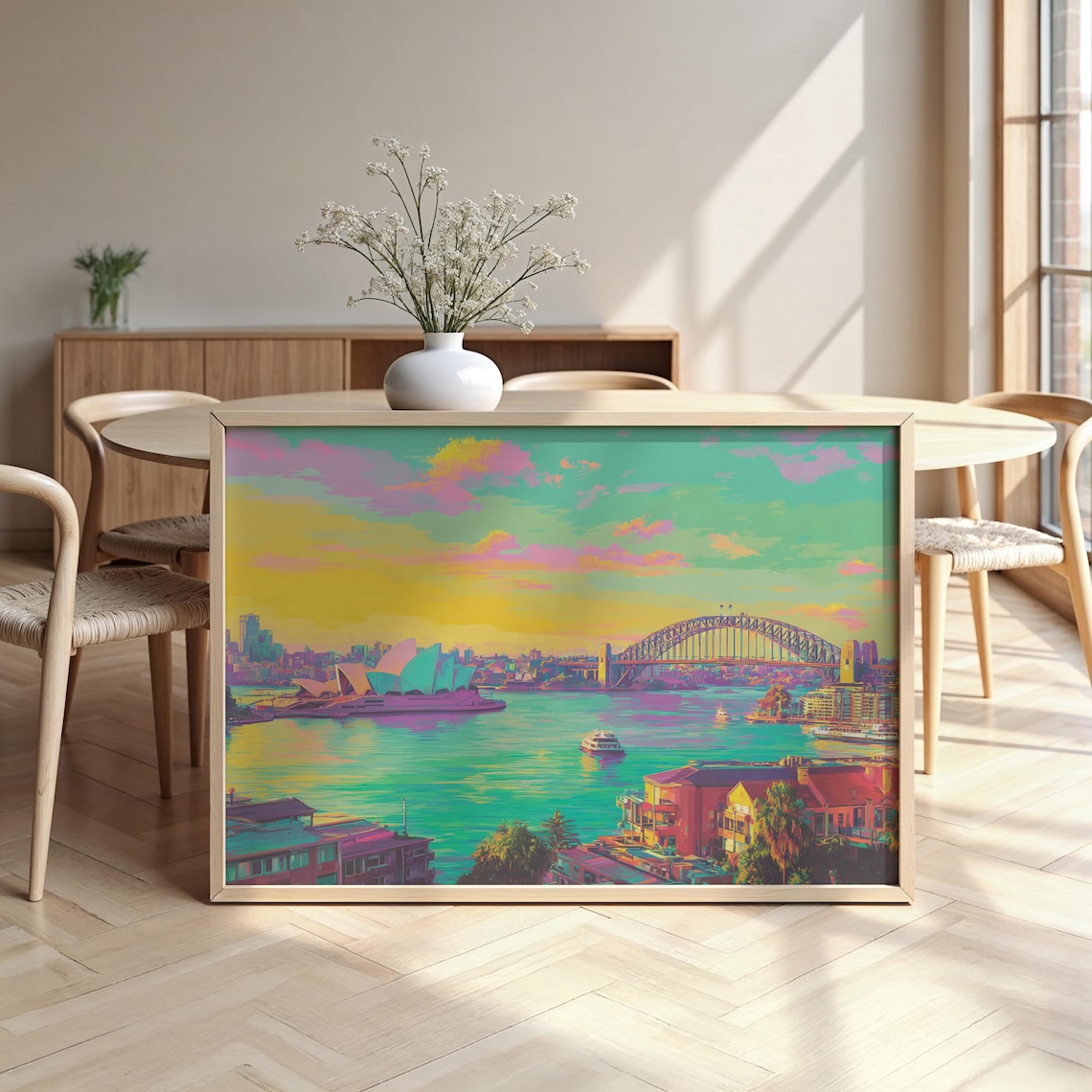 Sydney Opera House Harbour Bridge Colorful Watercolor Travel Poster