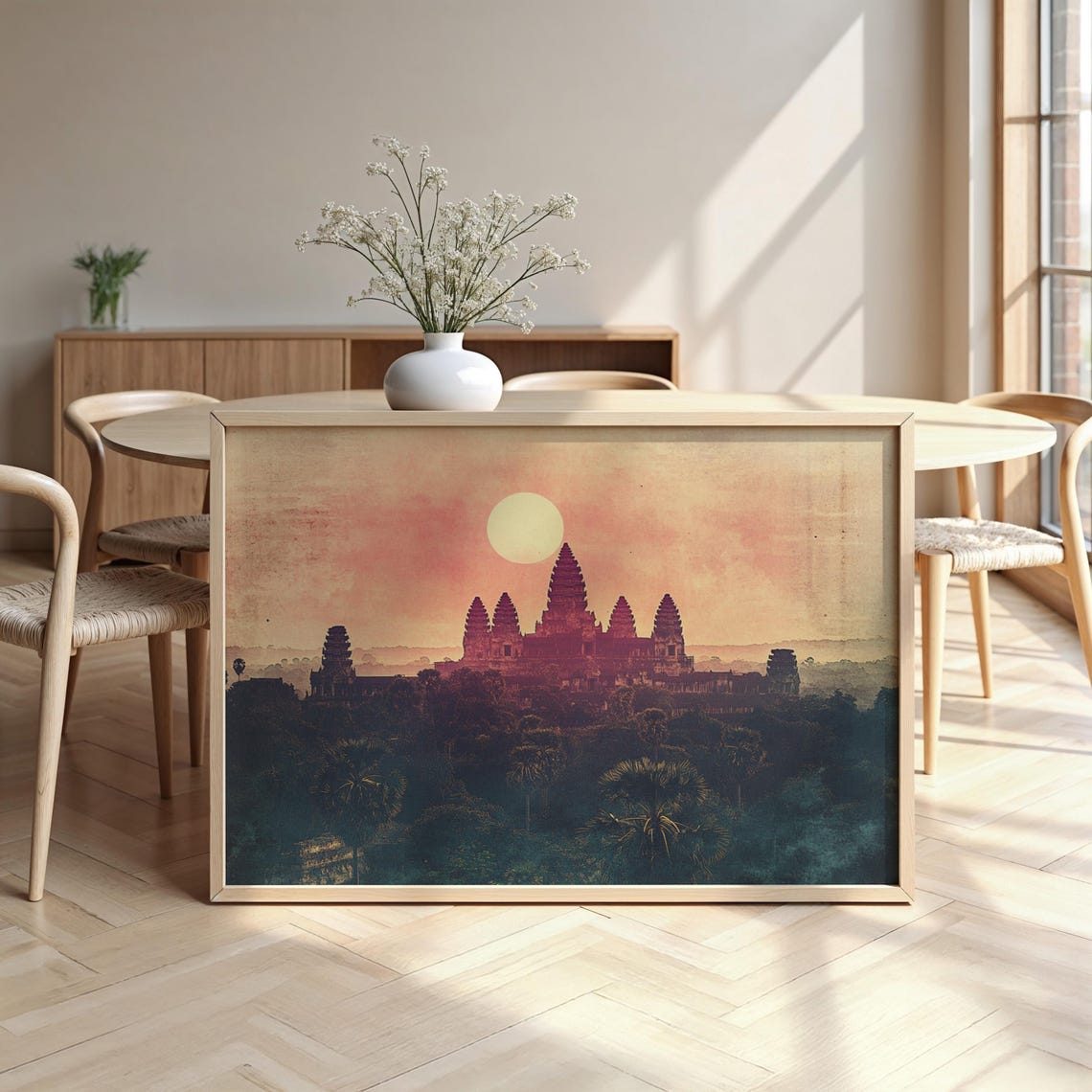 Angkor Wat Cambodia Temple Towers Golden Sun Sky Misty Jungle Poster