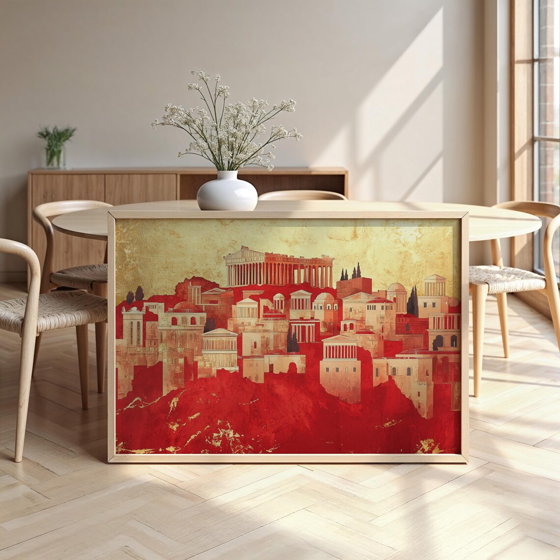 Athens Greece Acropolis Parthenon Gilded Red Gold Landmark Poster