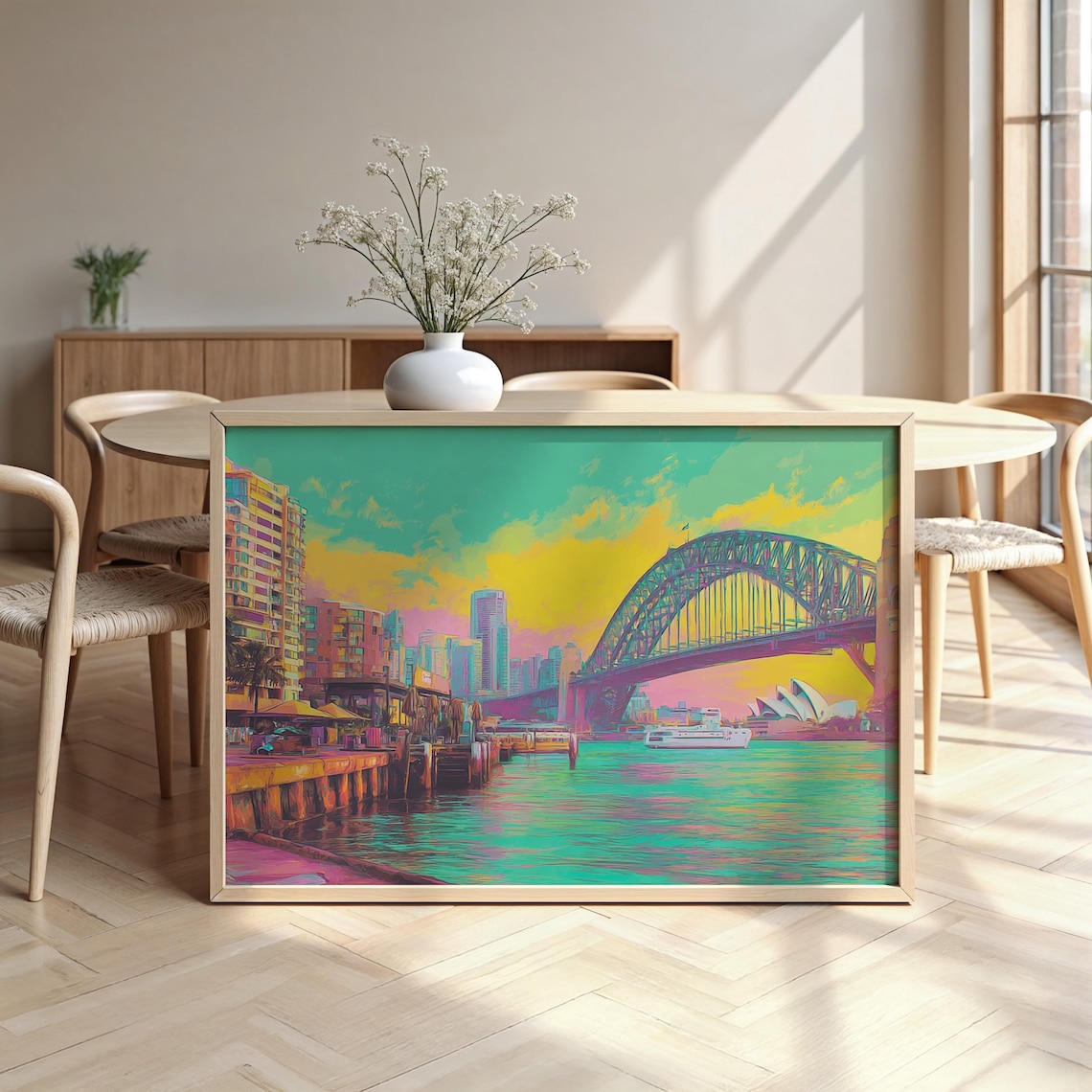 Sydney Harbour Bridge Opera House Colorful Watercolor Art Poster