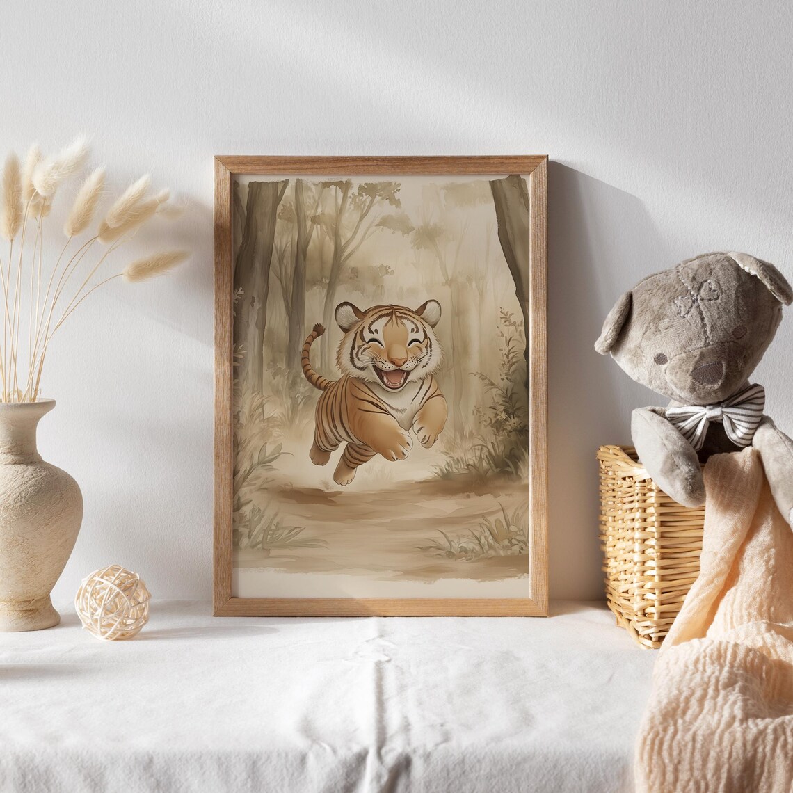 Tiger Running In The Jungle Print Nursery Decor Animal Nursery Art Gender Neutral Nursery Playroom Decor Kids Room Art Baby Room Decor - Image 2