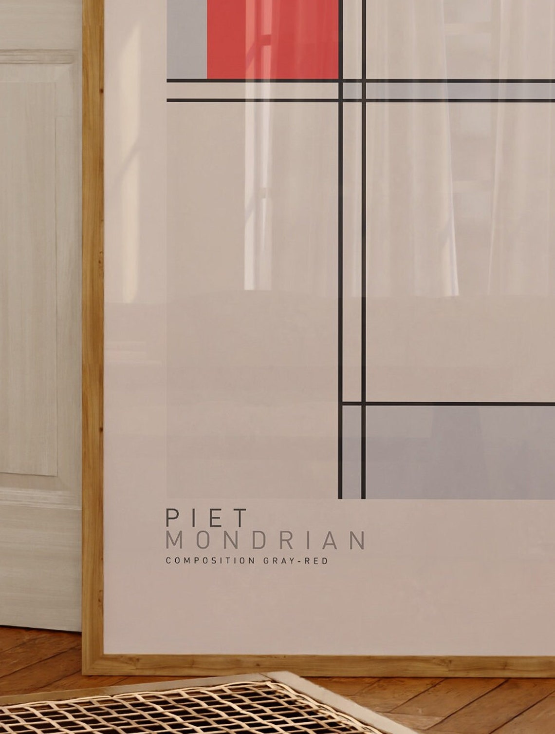 Piet Mondrian Composition With Gray And Red Artwork Abstract Home Decor Print Minimalist Wall Art Gift - Image 3