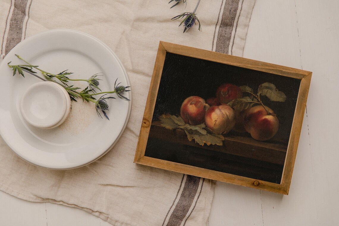 Peach Still Life Vintage Rustic Kitchen Art Print - Image 3