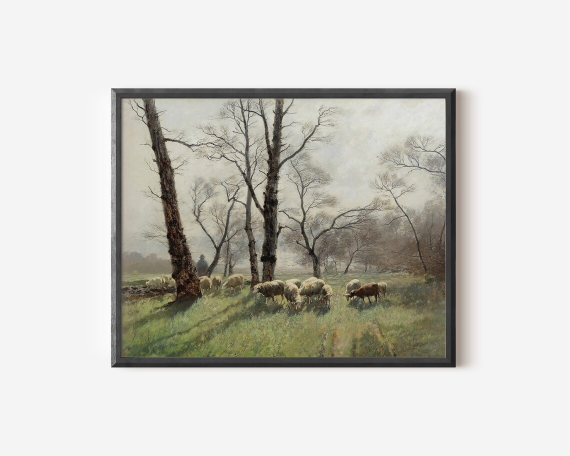 Shepherd and Sheep Rustic Farmhouse Decor Art Print - Image 2