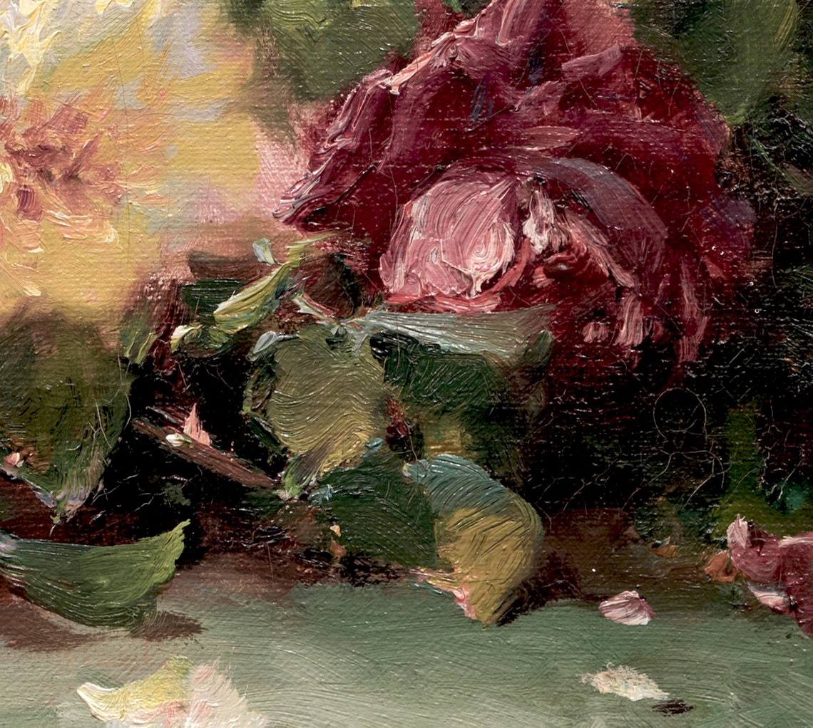 Pink Roses Vintage Flower Still Life Art Print - Image 2