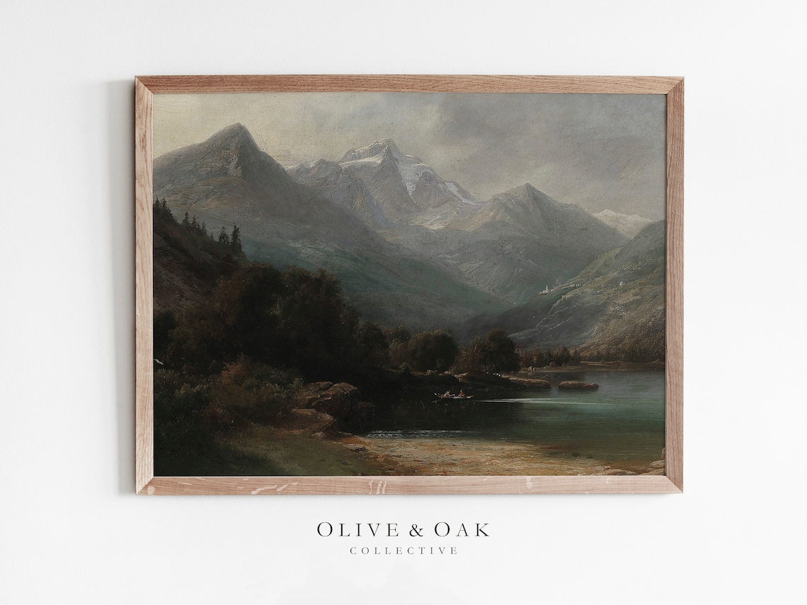 Moody Mountain Landscape, Dark Vintage Art Print