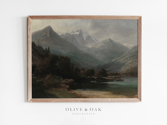 Moody Mountain Landscape, Dark Vintage Art Print