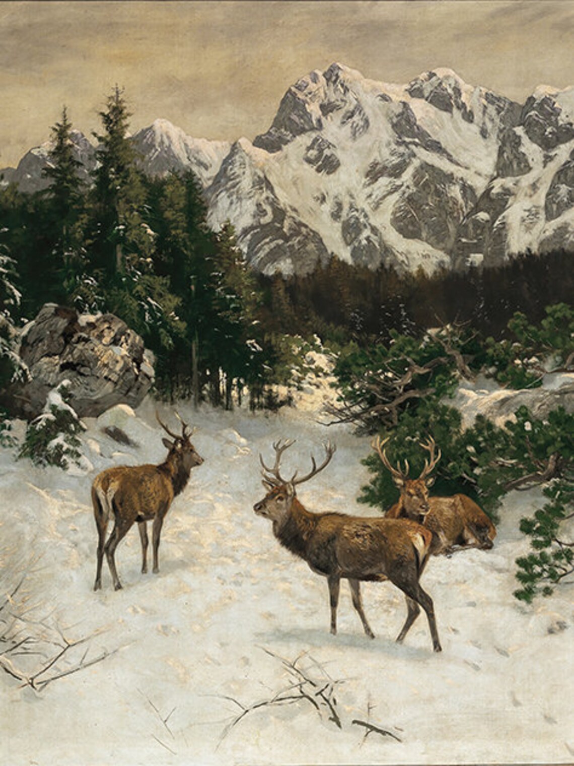 Deer Painting, Winter Snowy Mountain Art Print - Image 4