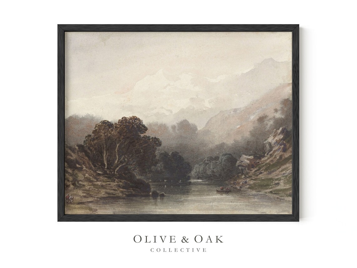Neutral Landscape Painting, Lake Landscape Art Print - Image 3