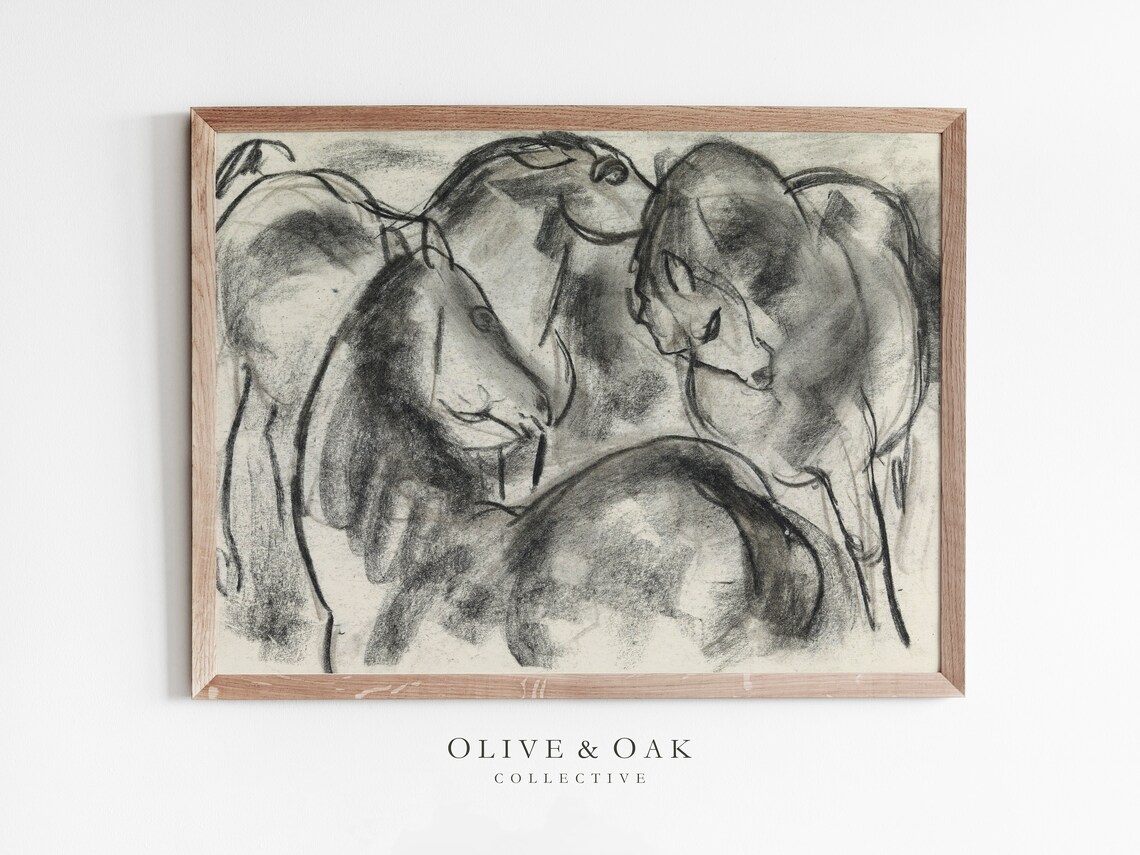 Antique Horse Charcoal Drawing, Modern Wall Art Print