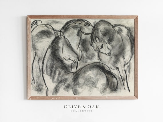 Antique Horse Charcoal Drawing, Modern Wall Art Print