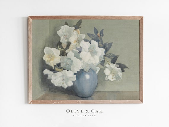 Vintage White Floral Bouquet Watercolor Art Print