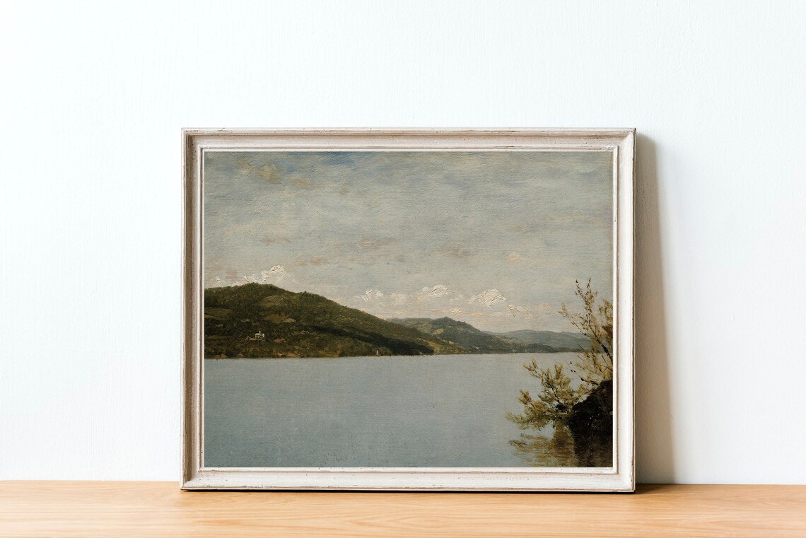 Vintage Lake Landscape Painting, Rustic Decor Art Print - Image 3