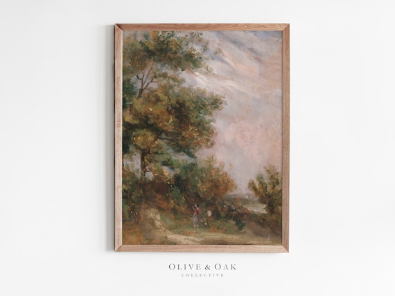 Vintage Vertical Landscape Painting, Cottage Decor Art Print
