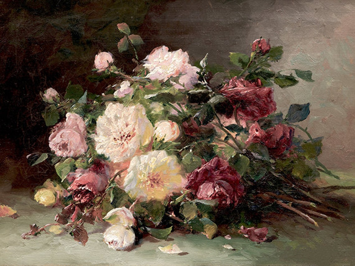 Pink Roses Vintage Flower Still Life Art Print - Image 4