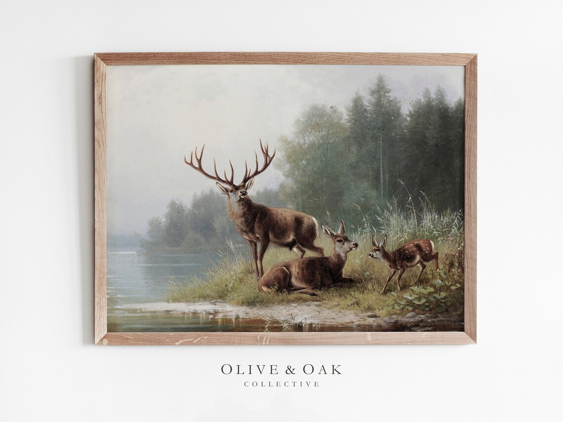 Deer Landscape Painting, Man Cave Hunting Decor