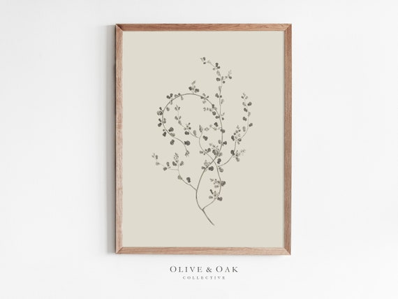 Neutral Branch Drawing Botanical Print, Simple Art