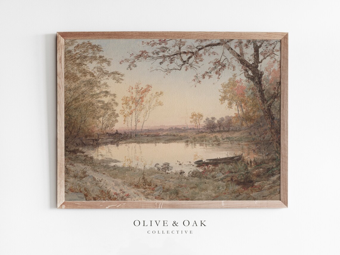 Autumn Lake Landscape, Rustic Fall Decor Art Print
