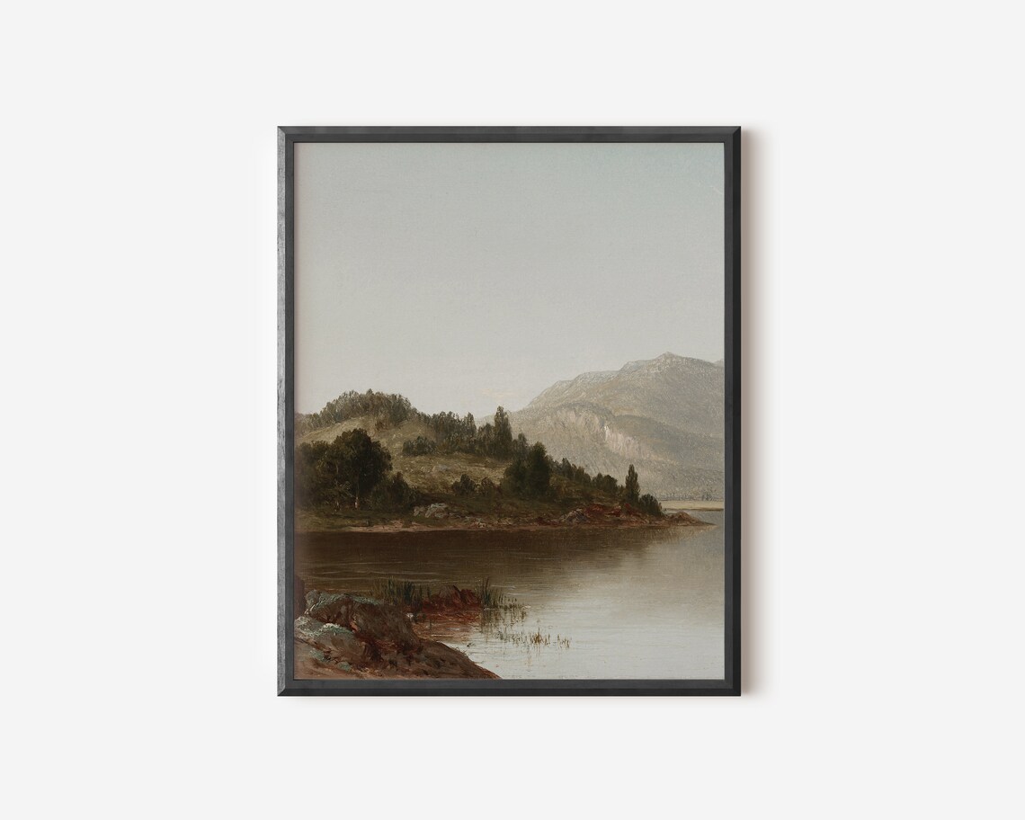Muted Landscape Lake House Vintage Coastal Art Print - Image 2