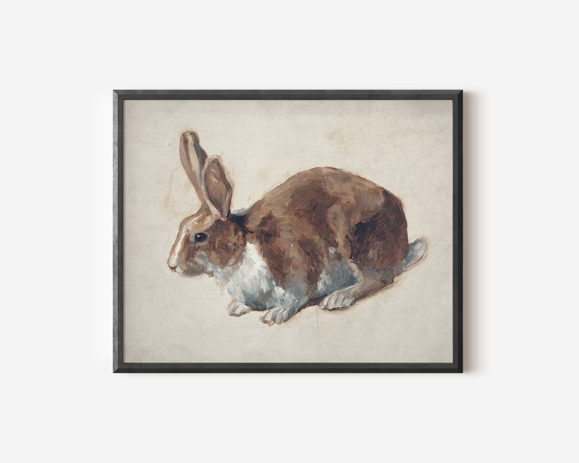 Vintage Rabbit Painting, Neutral Nursery Art Print - Image 4