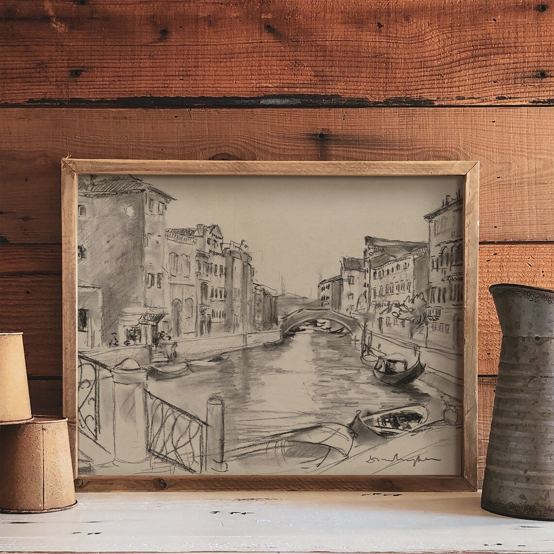 Vintage Venice Canal Drawing, Antique Cityscape Print - Image 4