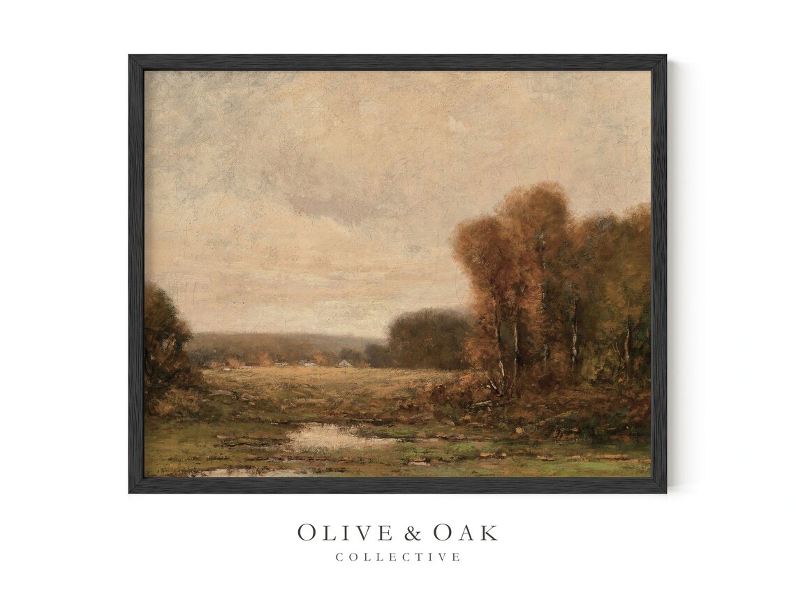 Vintage Fall Landscape, Farmhouse Autumn Painting - Image 3