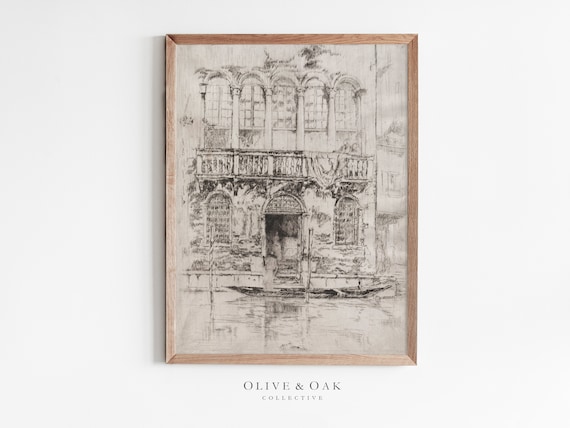 Venice Canal Sketch, Vintage Architecture Art Print