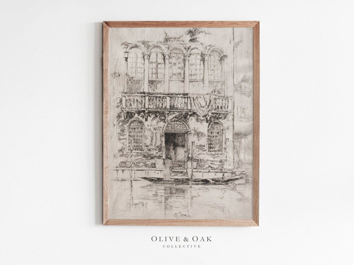 Venice Canal Sketch, Vintage Architecture Art Print