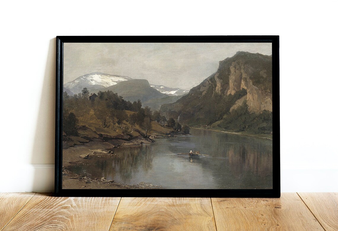 Moody Lake Painting, Vintage Lake House Decor Art Print - Image 4