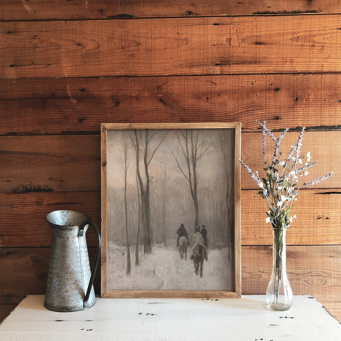 Vintage Winter Landscape Art Print, Snowy Countryside - Image 4