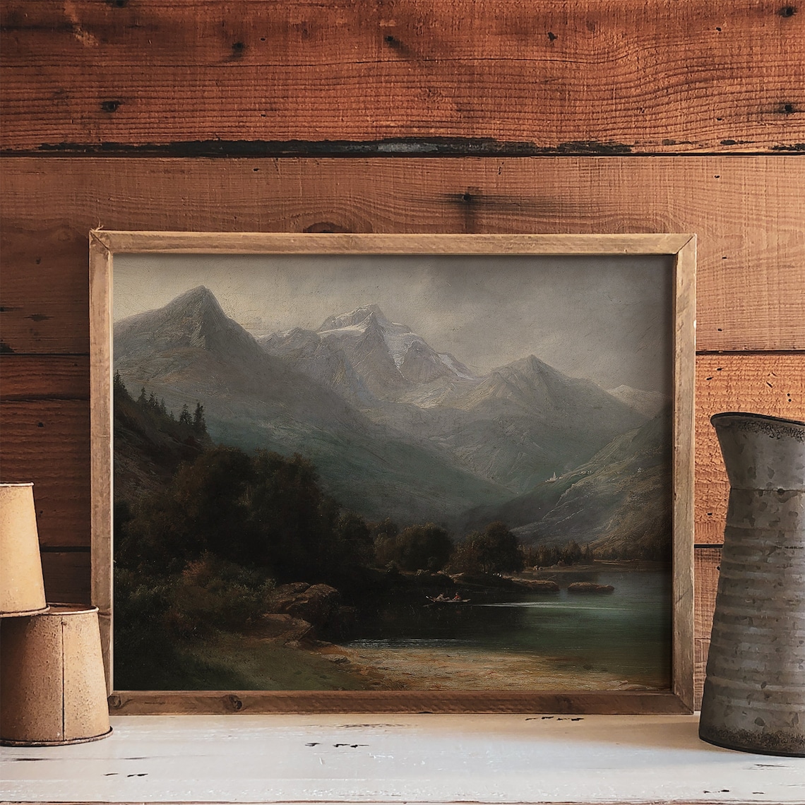 Moody Mountain Landscape, Dark Vintage Art Print - Image 2