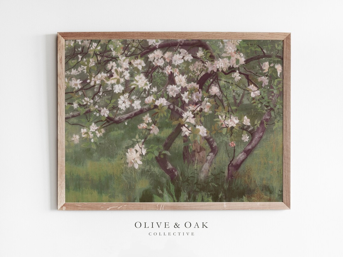Blossom Tree Vintage Landscape Art Print, Cottage Decor