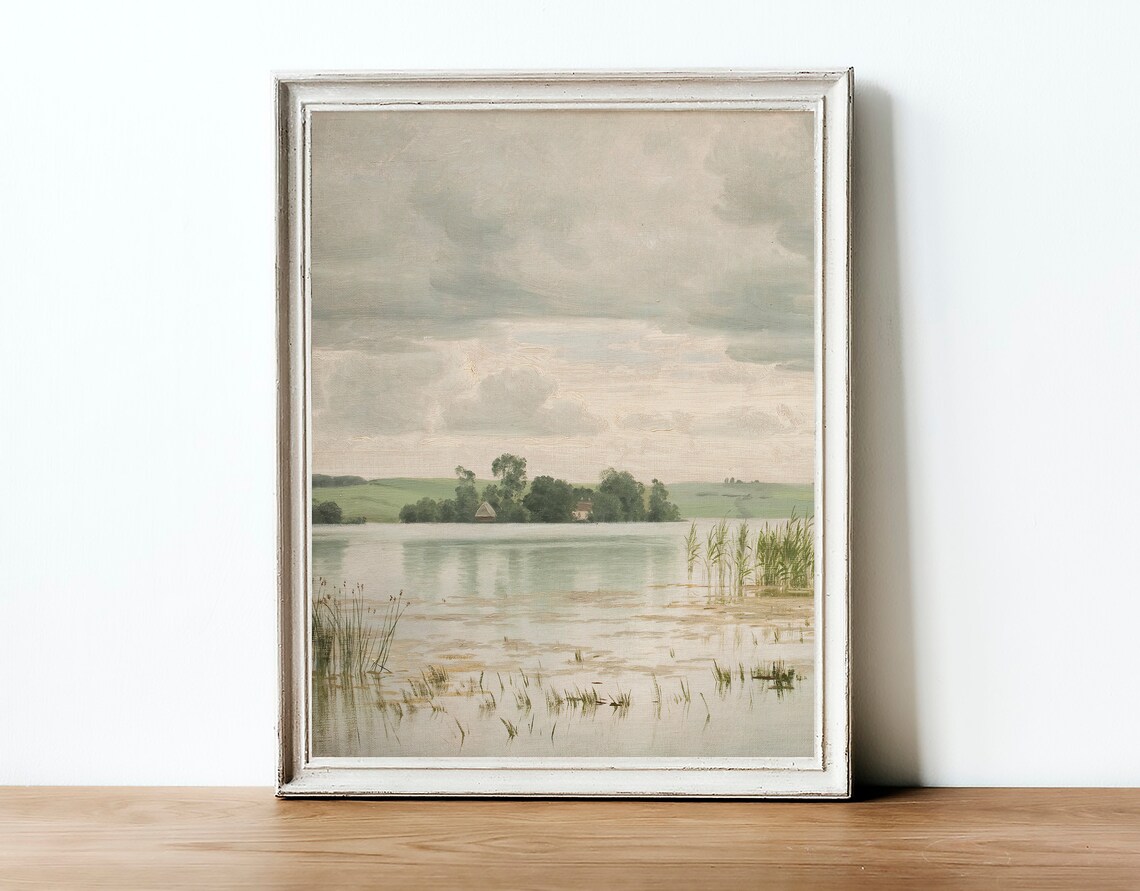 Neutral Landscape Vintage Oil Painting Art Print - Image 3