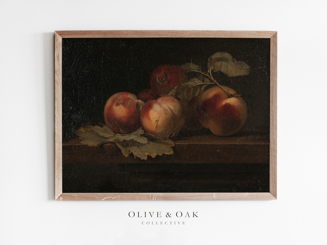Peach Still Life Vintage Rustic Kitchen Art Print