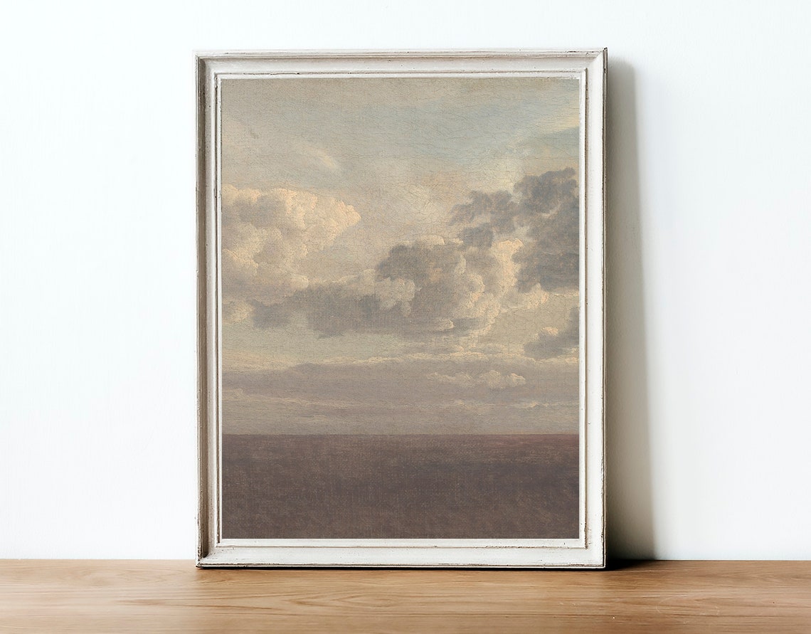 Neutral Cloud Painting, Antique Sky Horizon Nursery Art Print - Image 2