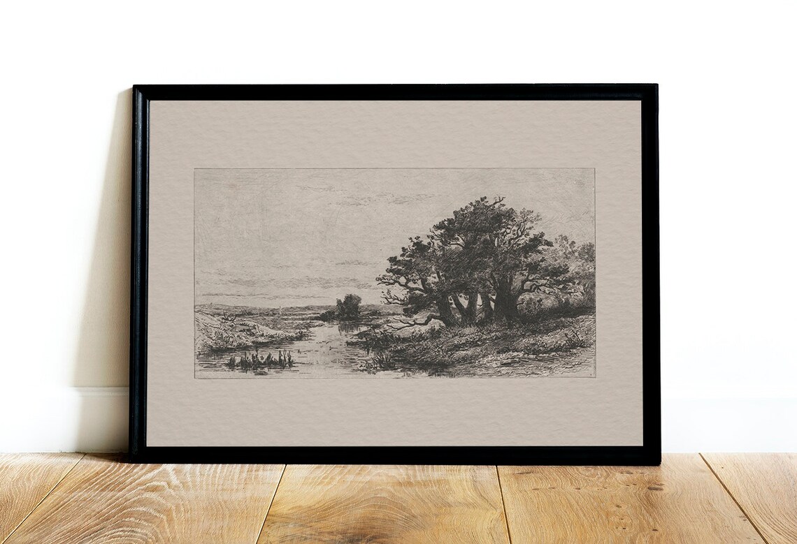Landscape Sketch Vintage Etching Oak Tree Art Print - Image 3
